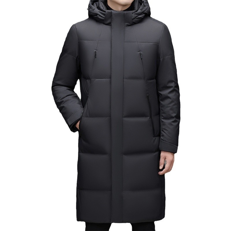 New Thick Warm White Duck Down Detachable Hat Men's Mid-length Down Jacket - Image 4