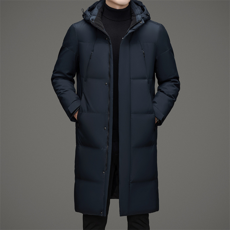 New Thick Warm White Duck Down Detachable Hat Men's Mid-length Down Jacket - Image 3