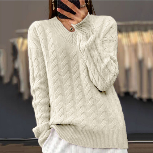 Women's V-neck Sweater Pullover Sweater - Image 3