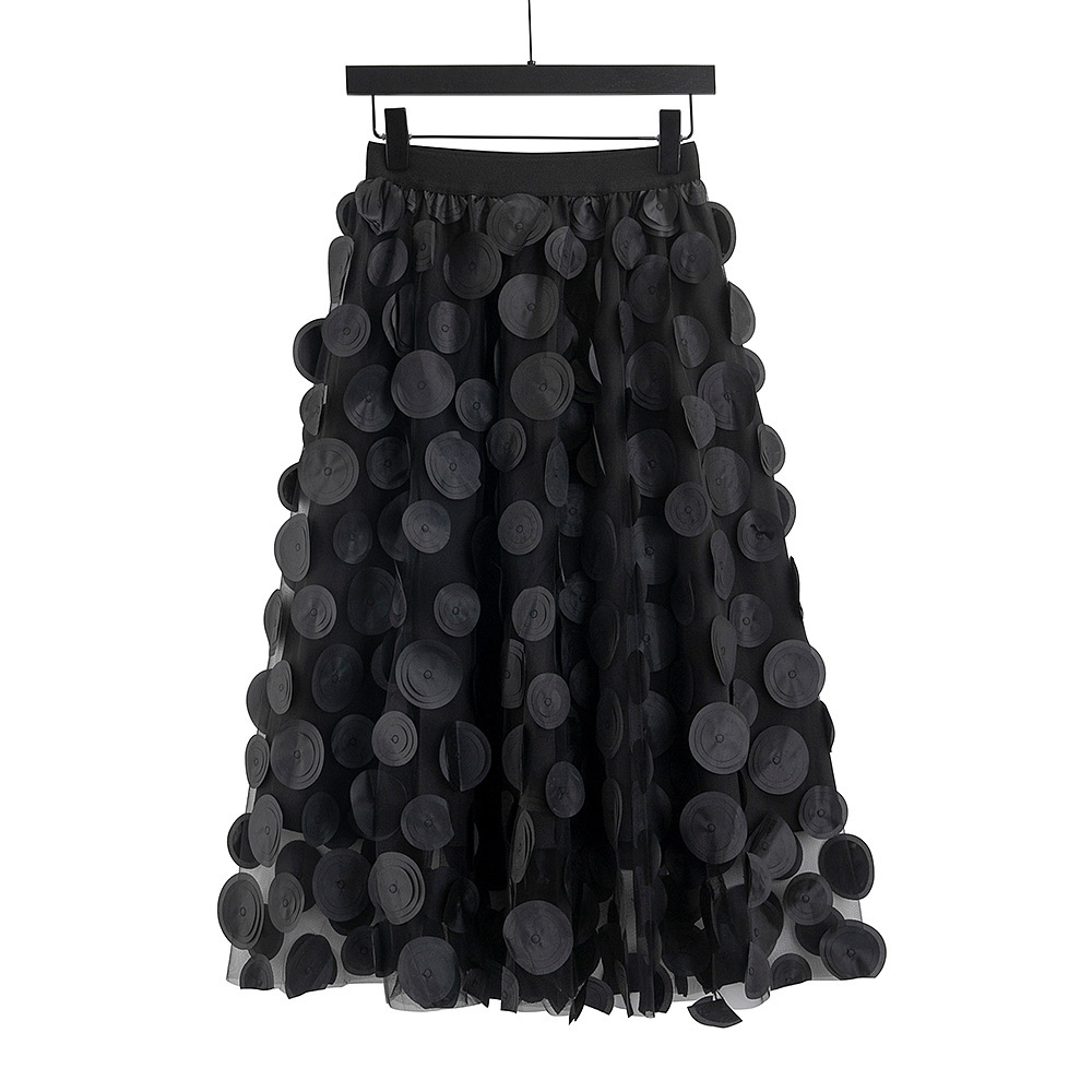 Three-dimensional Decoration Patch Stitching Mesh Midi Dress - Image 5