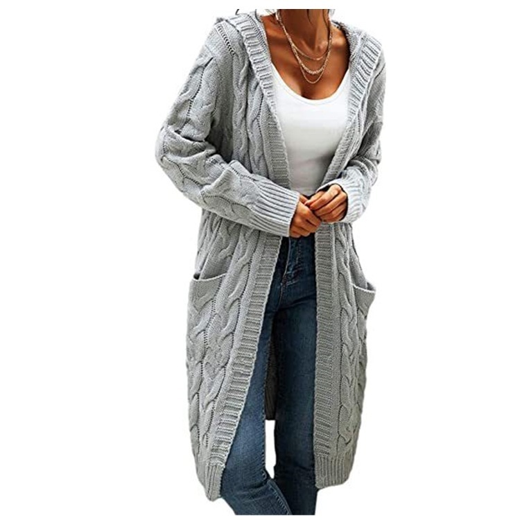 Women's Twisted Design Pocket Long Sleeve Sweater Solid Color Casual Coat - Image 6