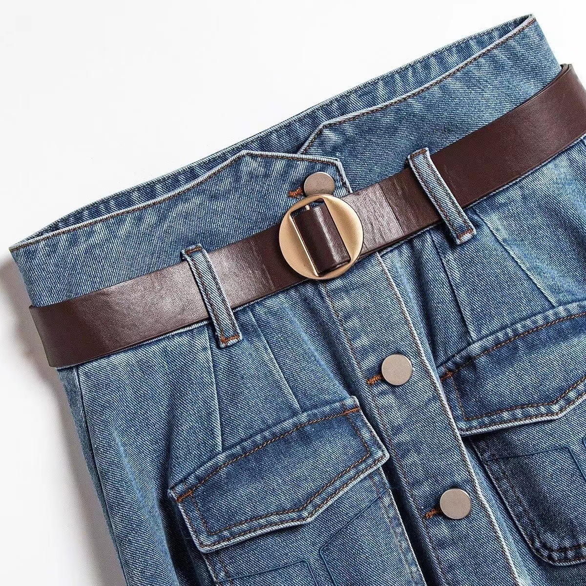 Pleated Skirt High Waist Slimming Sense Of Design Casual Denim Skirt - Image 3