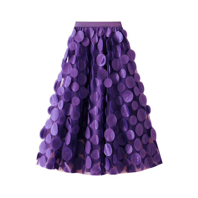 Three-dimensional Decoration Patch Stitching Mesh Midi Dress - Image 6