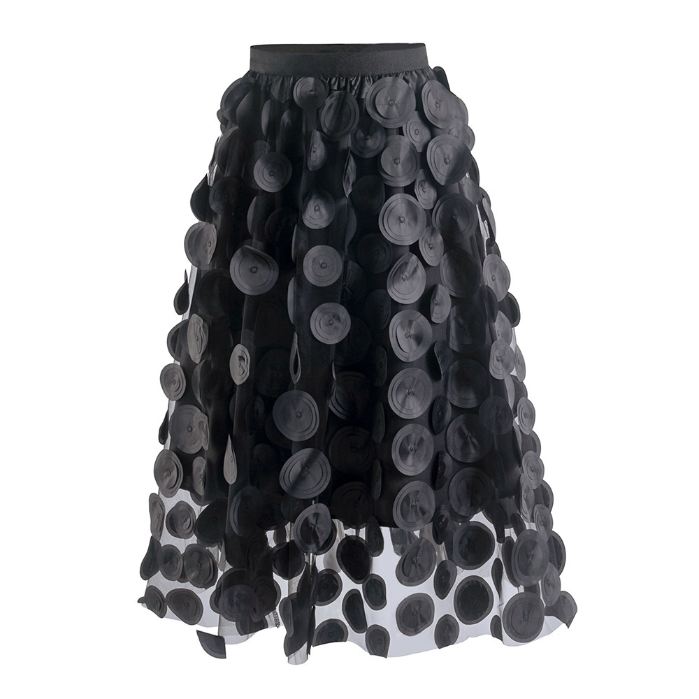 Three-dimensional Decoration Patch Stitching Mesh Midi Dress - Image 8