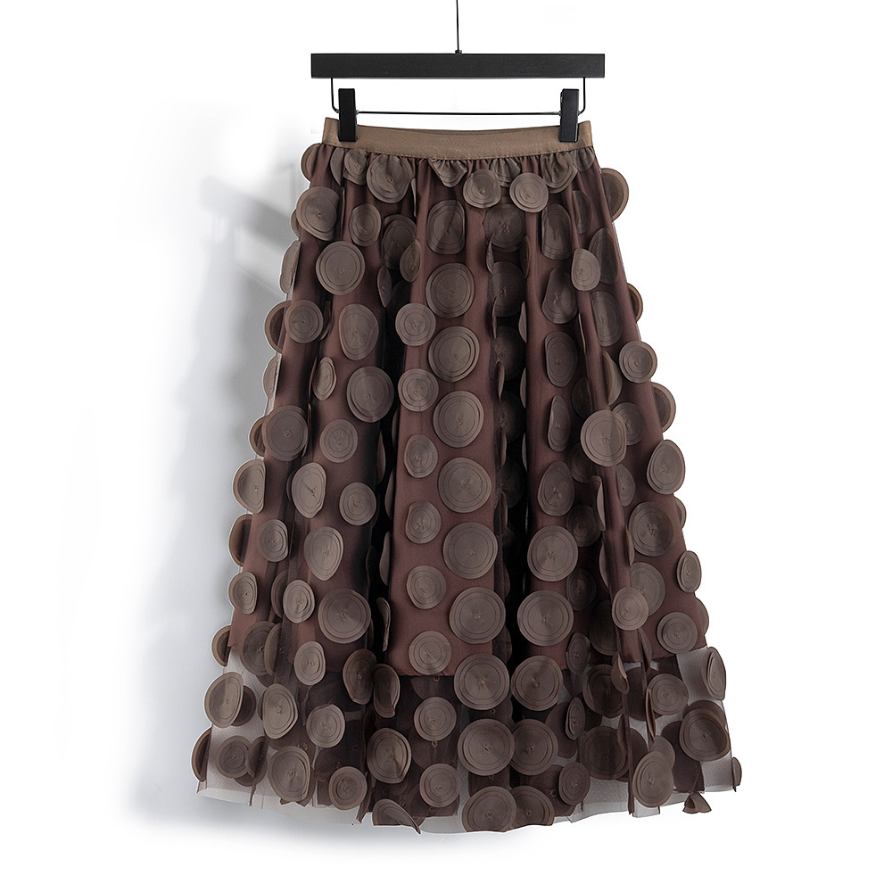 Three-dimensional Decoration Patch Stitching Mesh Midi Dress - Image 9