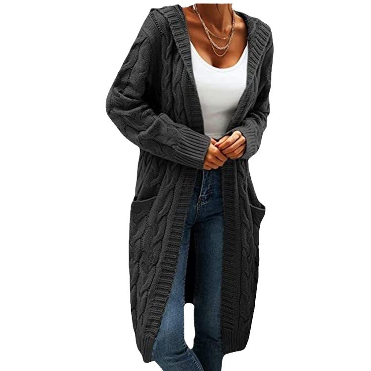 Women's Twisted Design Pocket Long Sleeve Sweater Solid Color Casual Coat - Image 7