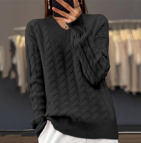Women's V-neck Sweater Pullover Sweater - Image 4