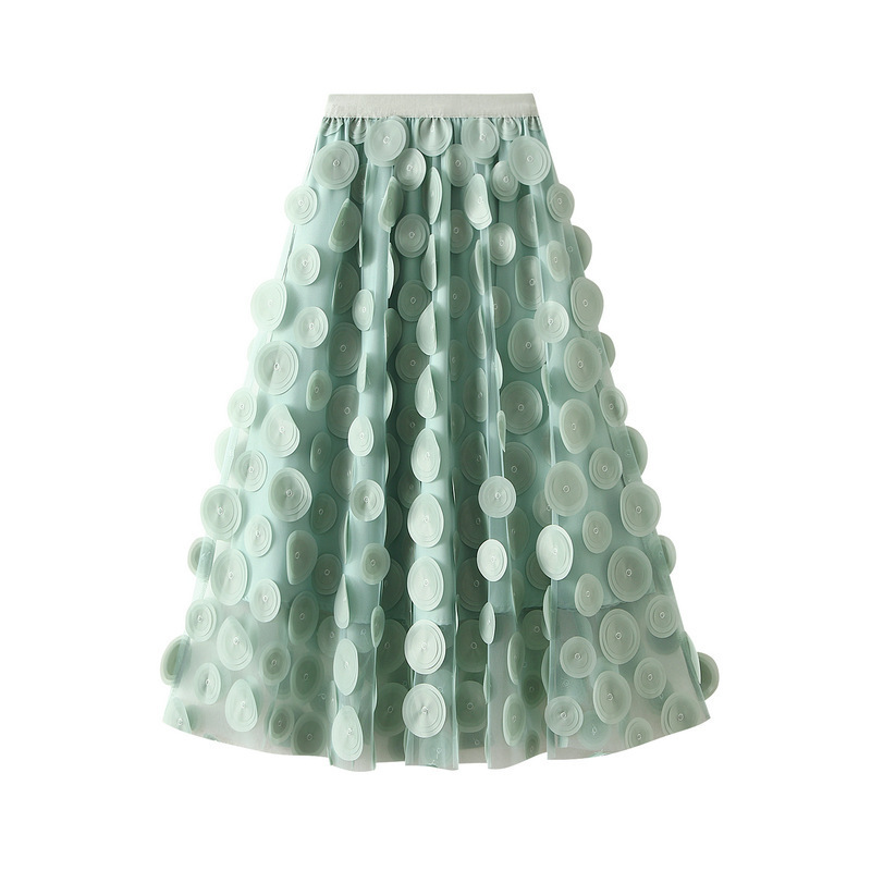 Three-dimensional Decoration Patch Stitching Mesh Midi Dress - Image 4