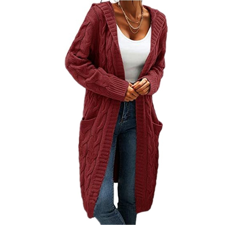 Women's Twisted Design Pocket Long Sleeve Sweater Solid Color Casual Coat - Image 3