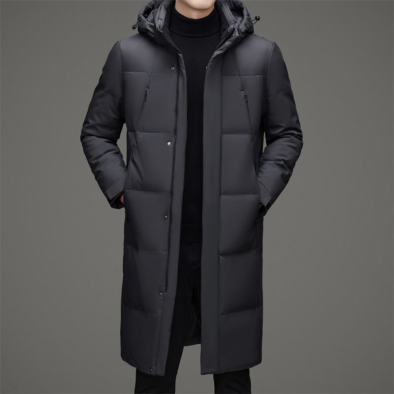 New Thick Warm White Duck Down Detachable Hat Men's Mid-length Down Jacket - Image 2