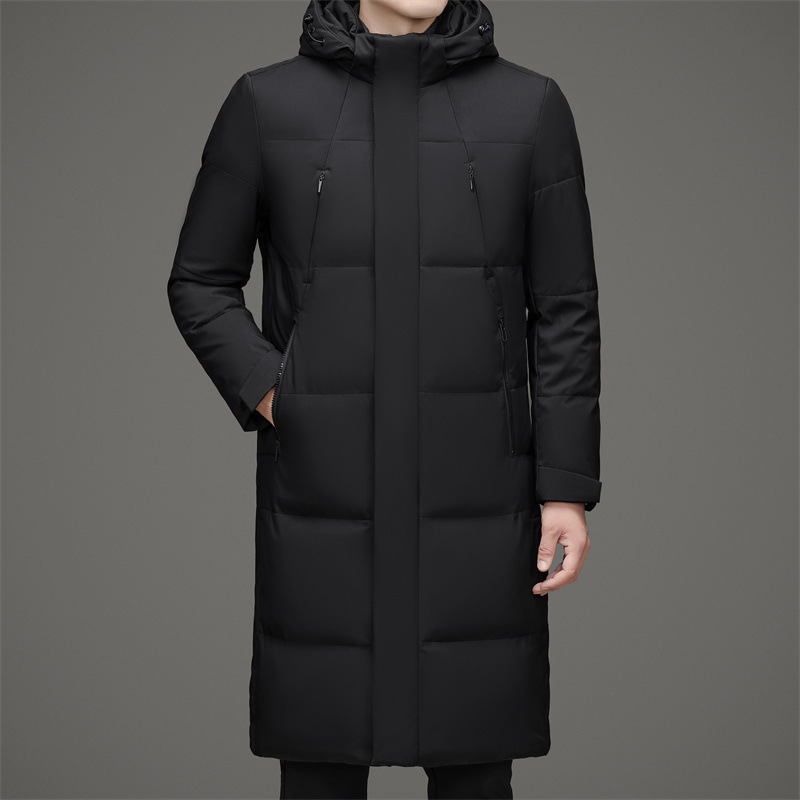 New Thick Warm White Duck Down Detachable Hat Men's Mid-length Down Jacket - Image 5