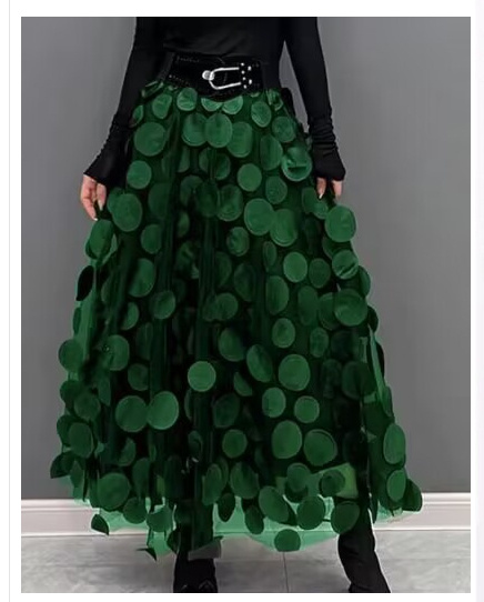 Three-dimensional Decoration Patch Stitching Mesh Midi Dress - Image 2