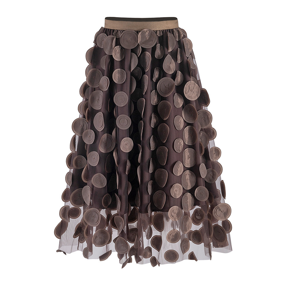 Three-dimensional Decoration Patch Stitching Mesh Midi Dress - Image 3