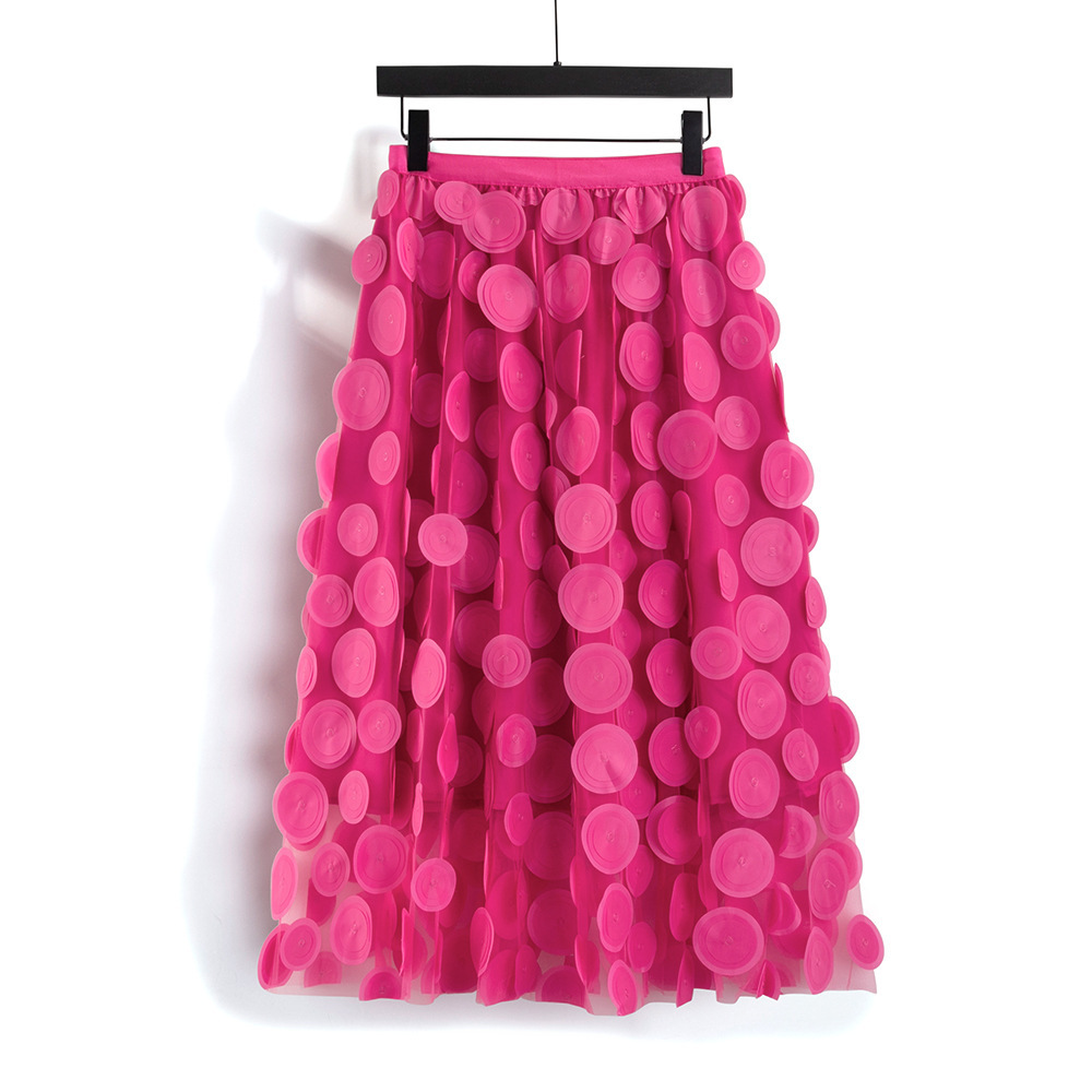 Three-dimensional Decoration Patch Stitching Mesh Midi Dress - Image 7