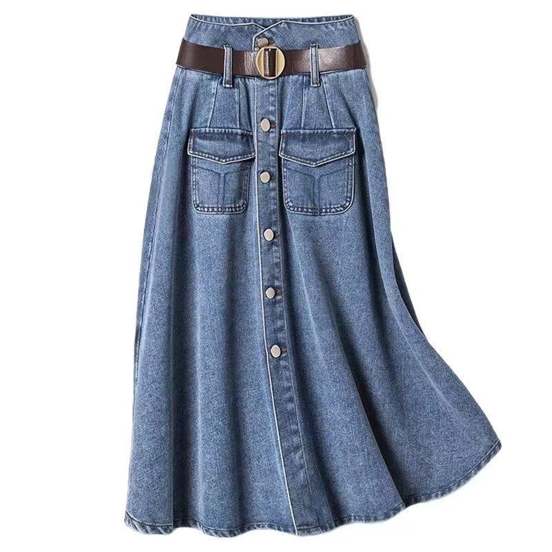 Pleated Skirt High Waist Slimming Sense Of Design Casual Denim Skirt - Image 2