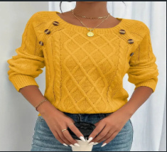 Square Neck Knitted Sweater With Button Design Winter Warm Long Sleeve Tops Women's Clothing - Image 10