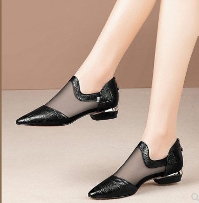 New Spring And Summer Thick-Heeled Flat-Bottomed Mesh Toe Cap And Female Sandals