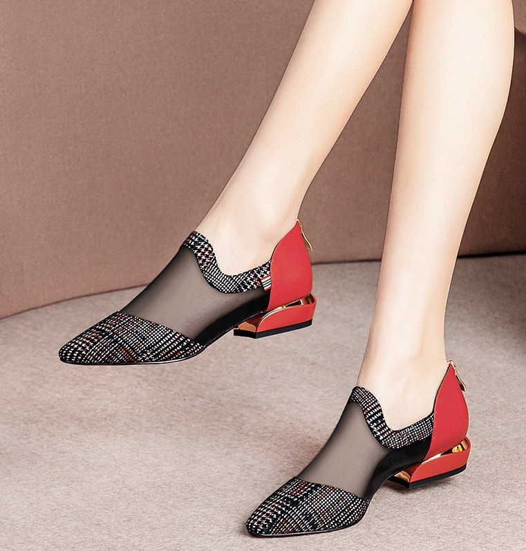 New Spring And Summer Thick-Heeled Flat-Bottomed Mesh Toe Cap And Female Sandals - Image 2