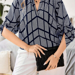 Women's Plus Size Summer Dot Print V-Neck Elbow Sleeve Blouse - Resort Casual Work Top