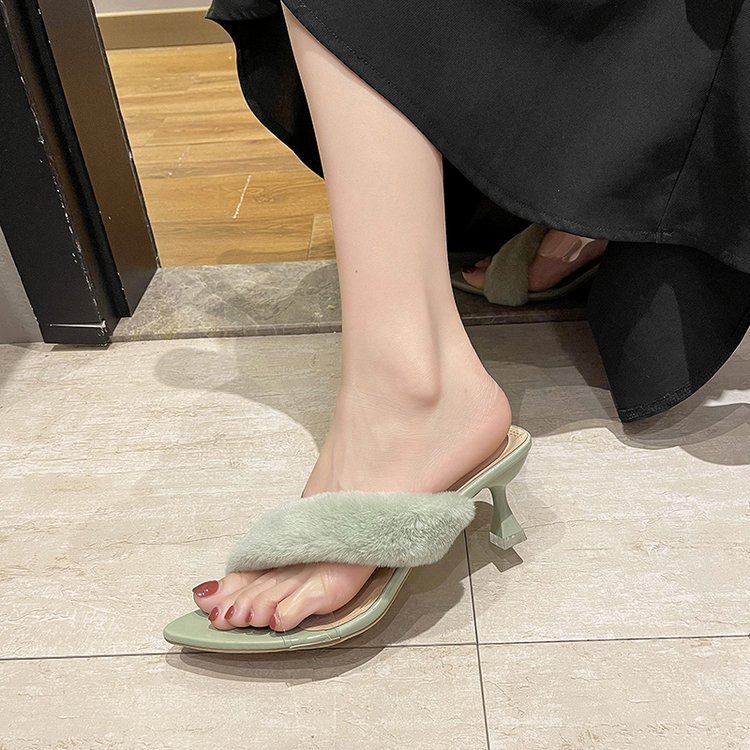 High-heeled Slippers Women New Plush PVC Cross-strap Outer Wear - Image 7