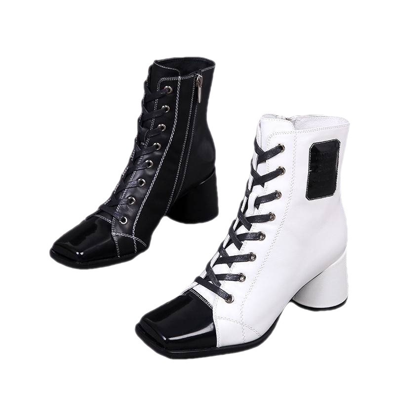 Women's New Square Toe Thick High-heeled British Style Martin Boots - Image 4
