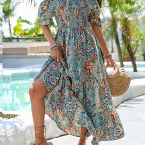 Women's Elegant Paisley Pattern Print One Shoulder Dress Summer Casual Party Essential Long Dress