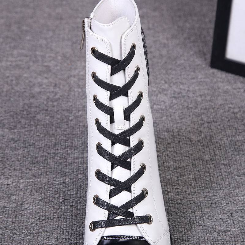 Women's New Square Toe Thick High-heeled British Style Martin Boots - Image 6
