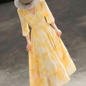 Yellow Temperament Youthful-looking Chiffon Design Skirt