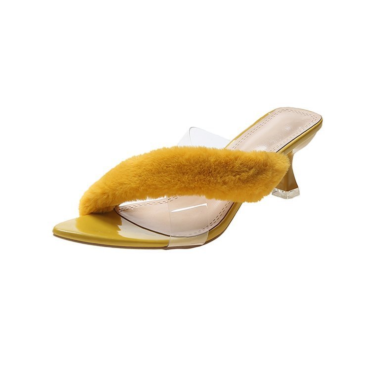 High-heeled Slippers Women New Plush PVC Cross-strap Outer Wear - Image 4