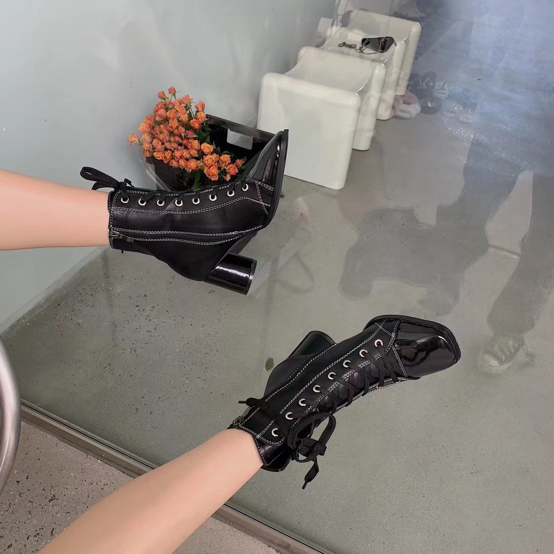 Women's New Square Toe Thick High-heeled British Style Martin Boots - Image 9