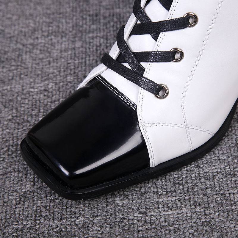Women's New Square Toe Thick High-heeled British Style Martin Boots - Image 10