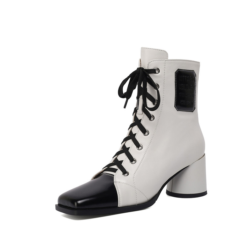 Women's New Square Toe Thick High-heeled British Style Martin Boots - Image 8