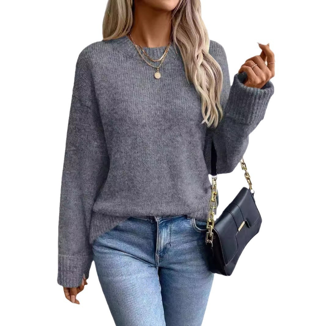 Women's Round Neck Pullover Comfort And Casual Long Sleeve Sweater - Image 3