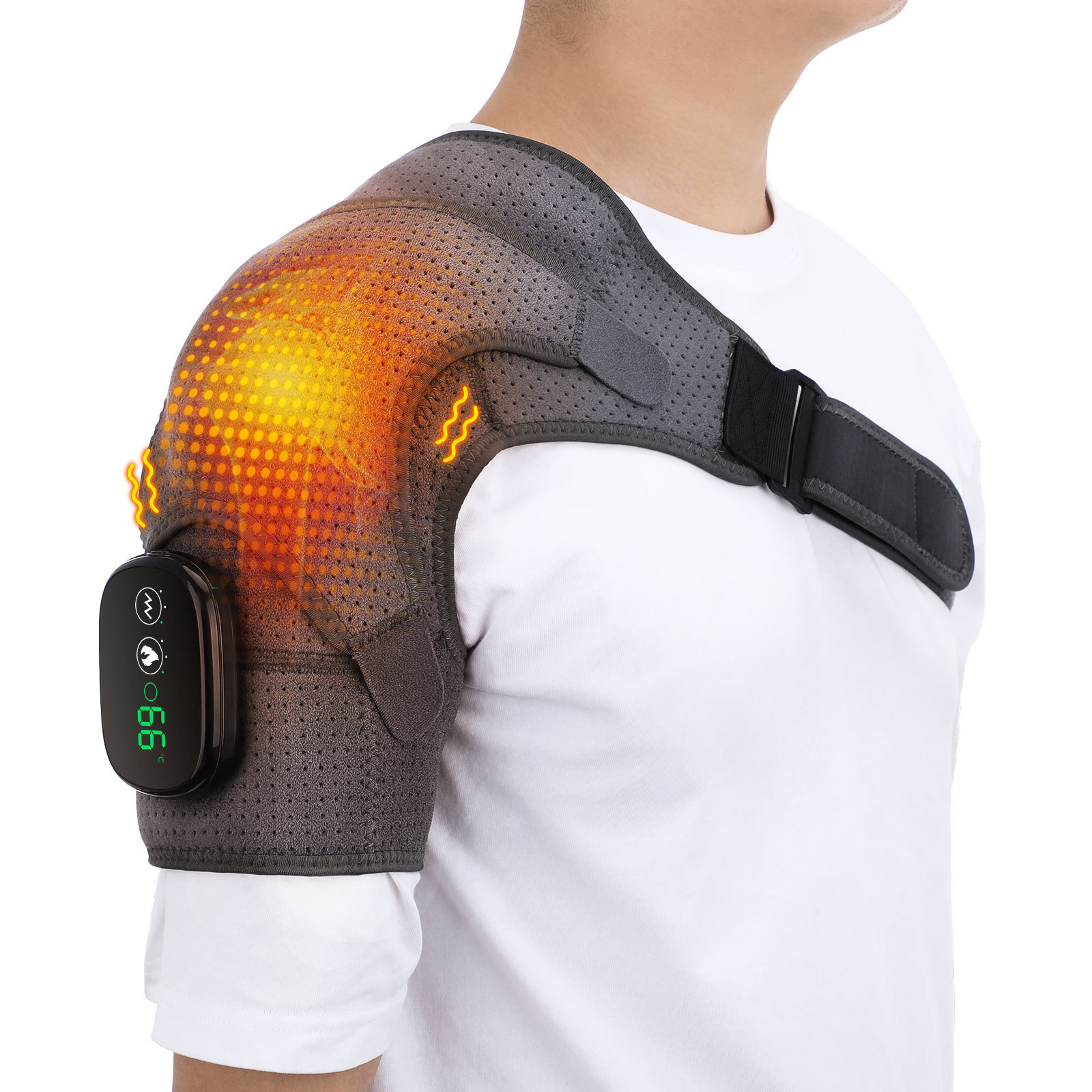 USB Rechargeable Convenient Electric Heating Shoulder Massage Heated Back Shoulder Brace Adjustable Heating Shoulder Massage Belt For Arm Muscle Relaxation - Image 5