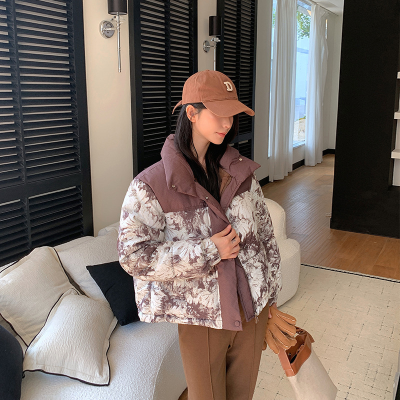 Cotton-padded Jacket Loose Thick Printed Short Coat - Image 5