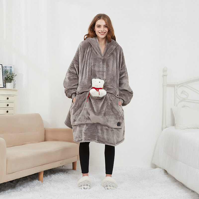 USB Heated Wearable Blanket Oversized Lazy Hoodie With Large Heating Area Back Cozy Warm Sherpa Hoodie Blanket No Battery Pack - Image 6