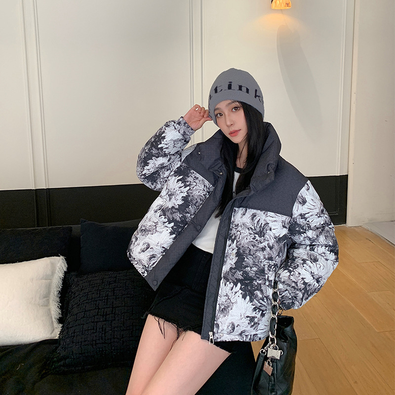 Cotton-padded Jacket Loose Thick Printed Short Coat