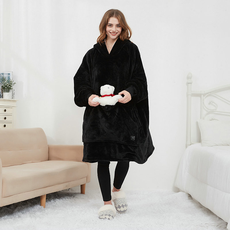 USB Heated Wearable Blanket Oversized Lazy Hoodie With Large Heating Area Back Cozy Warm Sherpa Hoodie Blanket No Battery Pack - Image 7