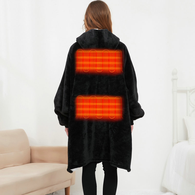 USB Heated Wearable Blanket Oversized Lazy Hoodie With Large Heating Area Back Cozy Warm Sherpa Hoodie Blanket No Battery Pack - Image 3