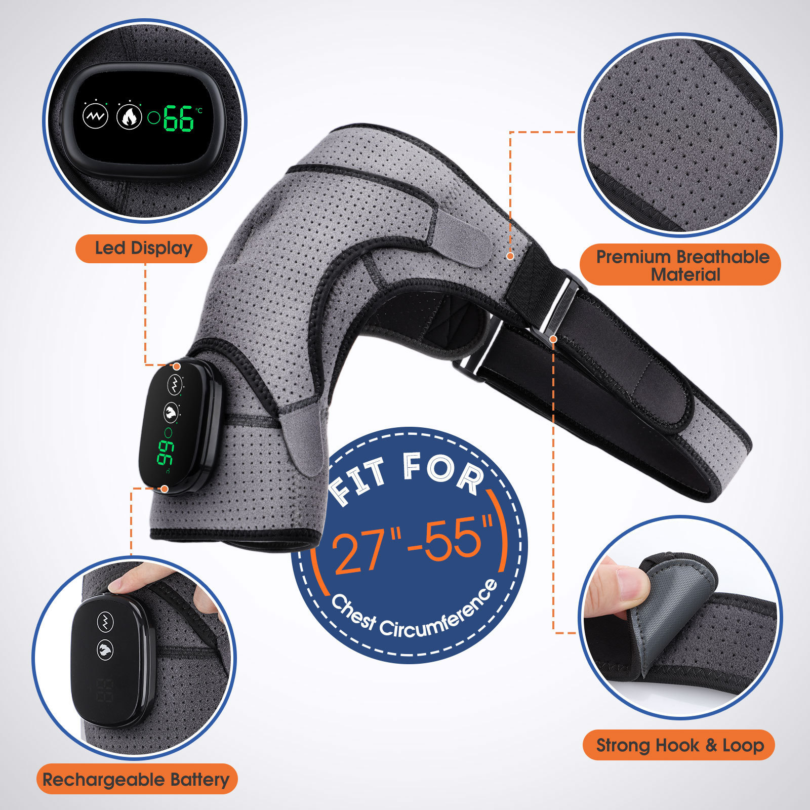 USB Rechargeable Convenient Electric Heating Shoulder Massage Heated Back Shoulder Brace Adjustable Heating Shoulder Massage Belt For Arm Muscle Relaxation - Image 8
