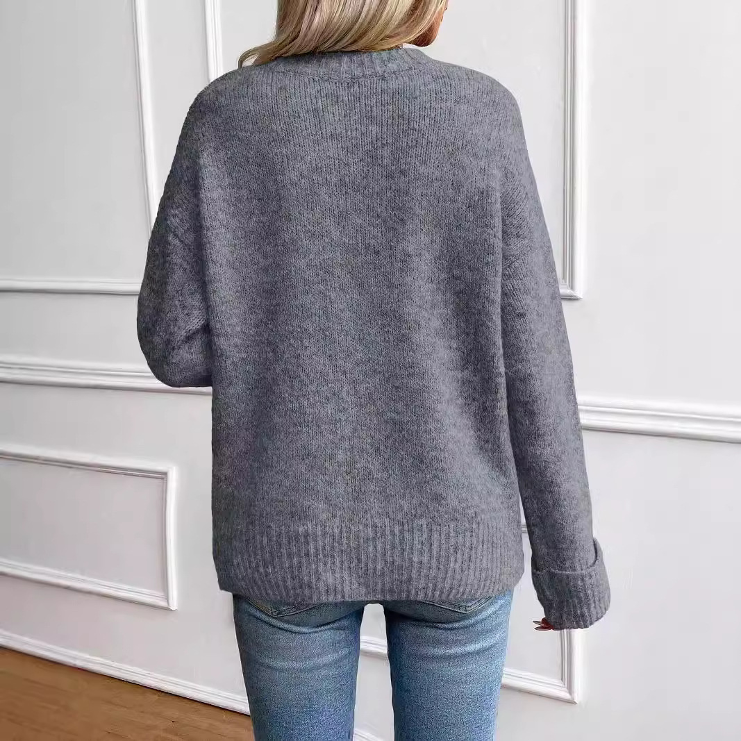 Women's Round Neck Pullover Comfort And Casual Long Sleeve Sweater - Image 5