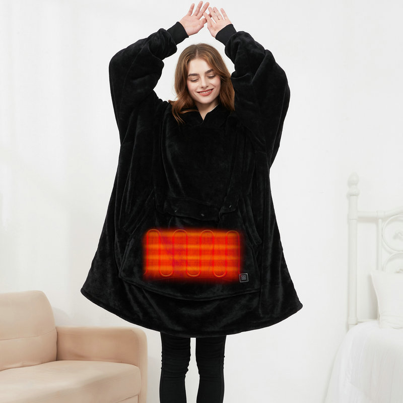 USB Heated Wearable Blanket Oversized Lazy Hoodie With Large Heating Area Back Cozy Warm Sherpa Hoodie Blanket No Battery Pack - Image 4