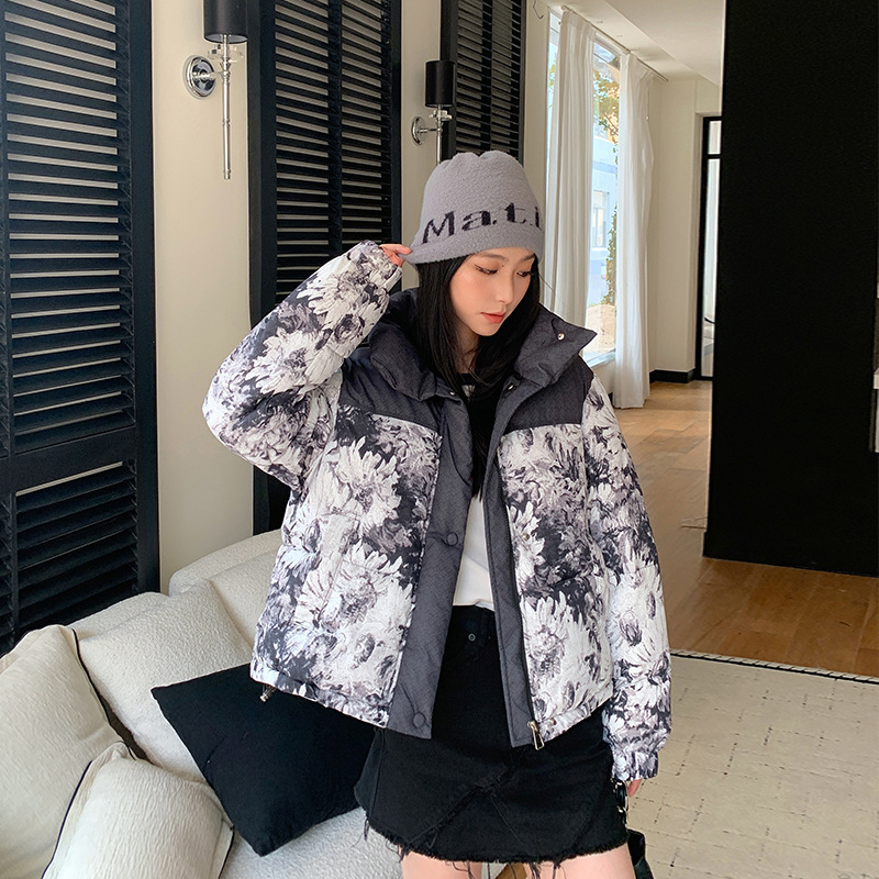 Cotton-padded Jacket Loose Thick Printed Short Coat - Image 9