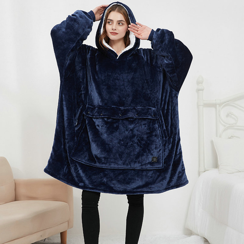 USB Heated Wearable Blanket Oversized Lazy Hoodie With Large Heating Area Back Cozy Warm Sherpa Hoodie Blanket No Battery Pack - Image 2