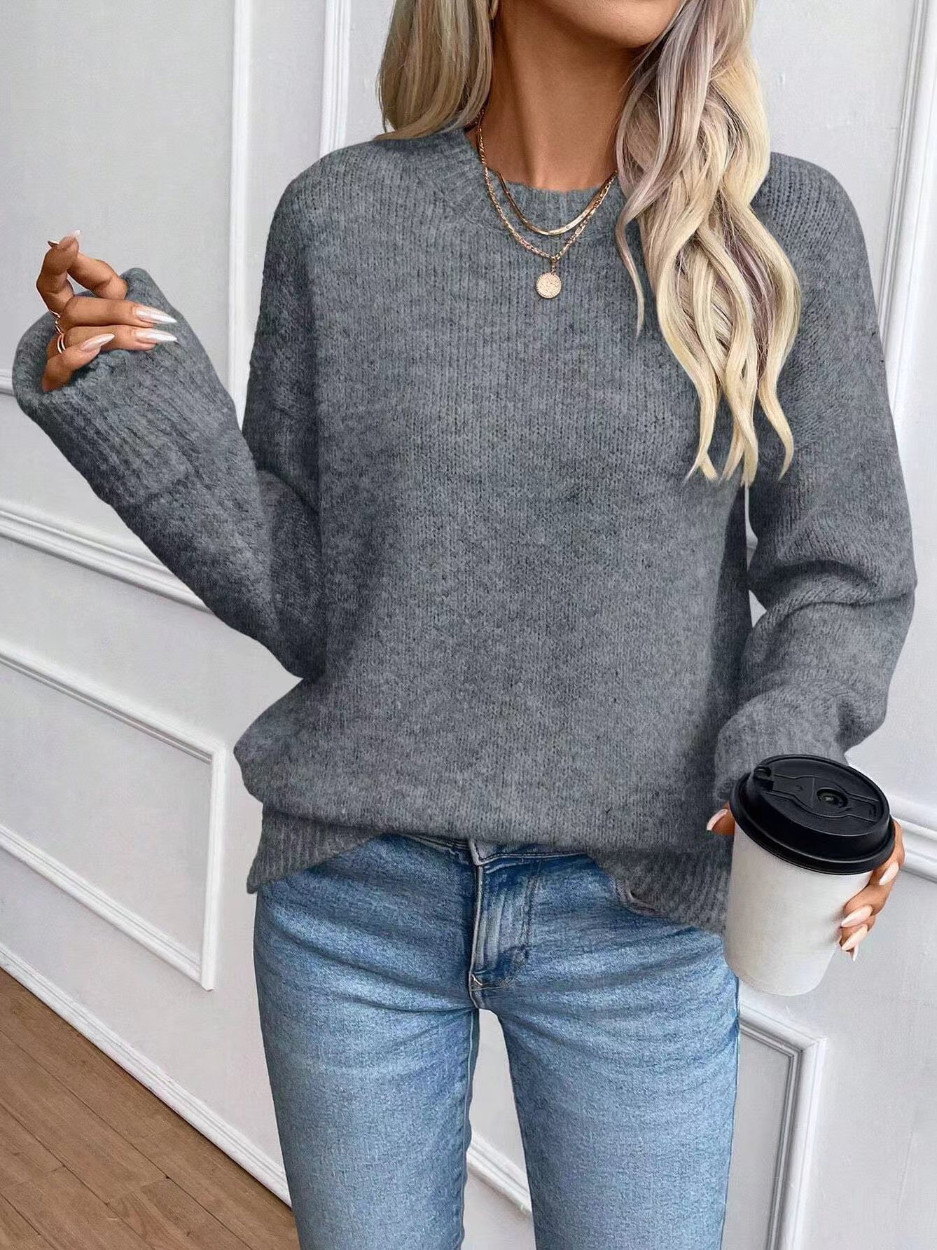 Women's Round Neck Pullover Comfort And Casual Long Sleeve Sweater - Image 4