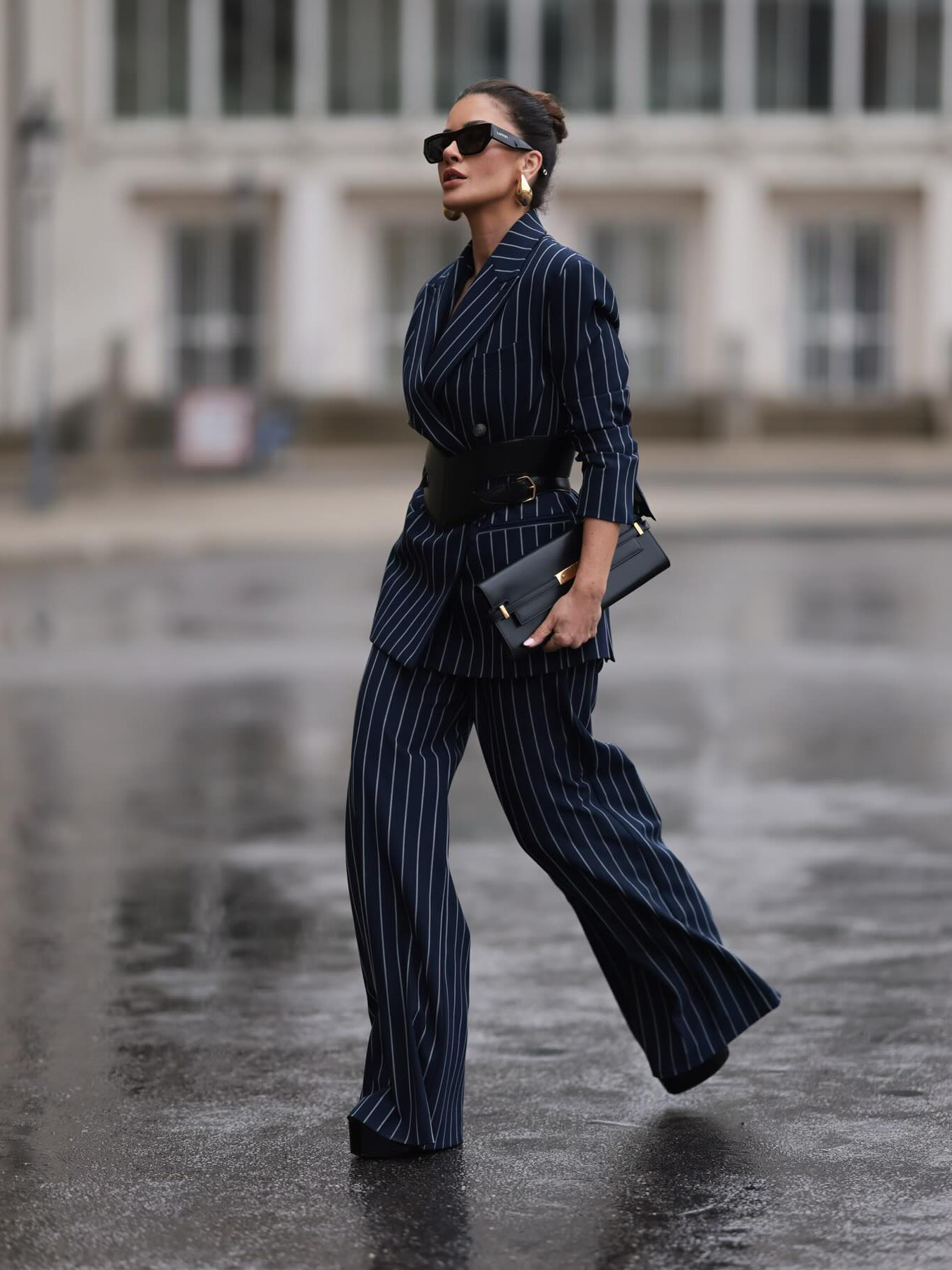 Elegant Striped Blazer & High Waist Pants Set - Image 3
