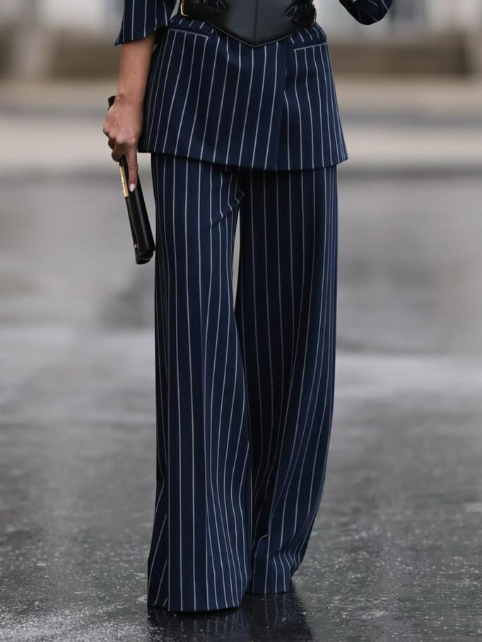 Elegant Striped Blazer & High Waist Pants Set - Image 8