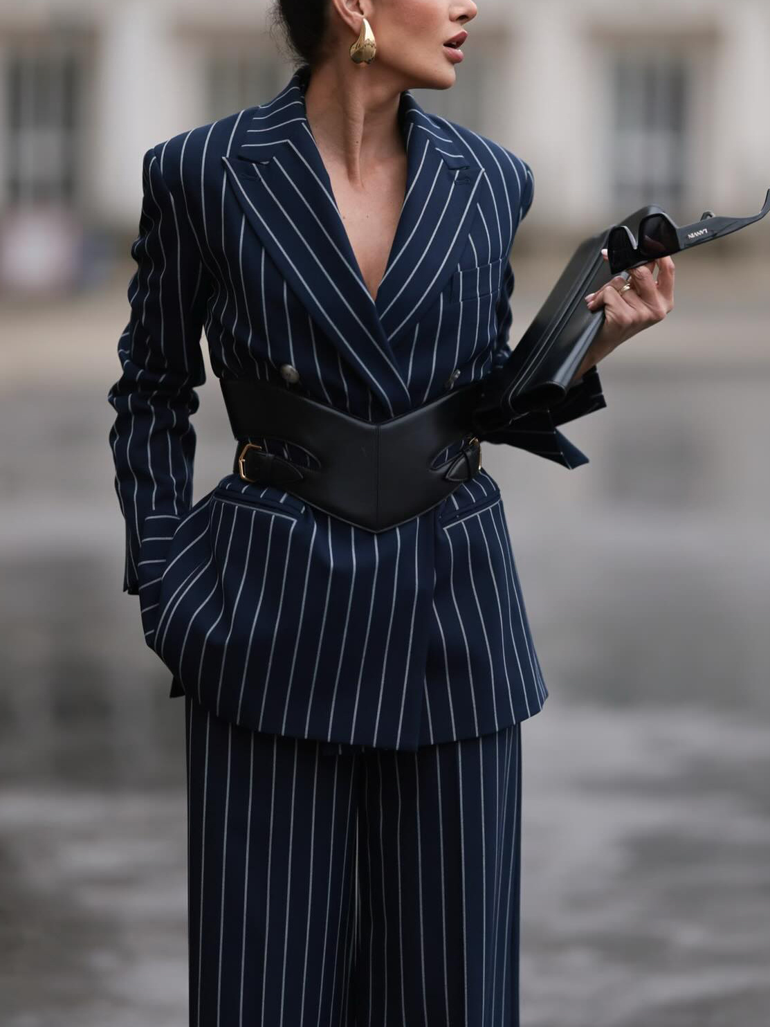 Elegant Striped Blazer & High Waist Pants Set - Image 5