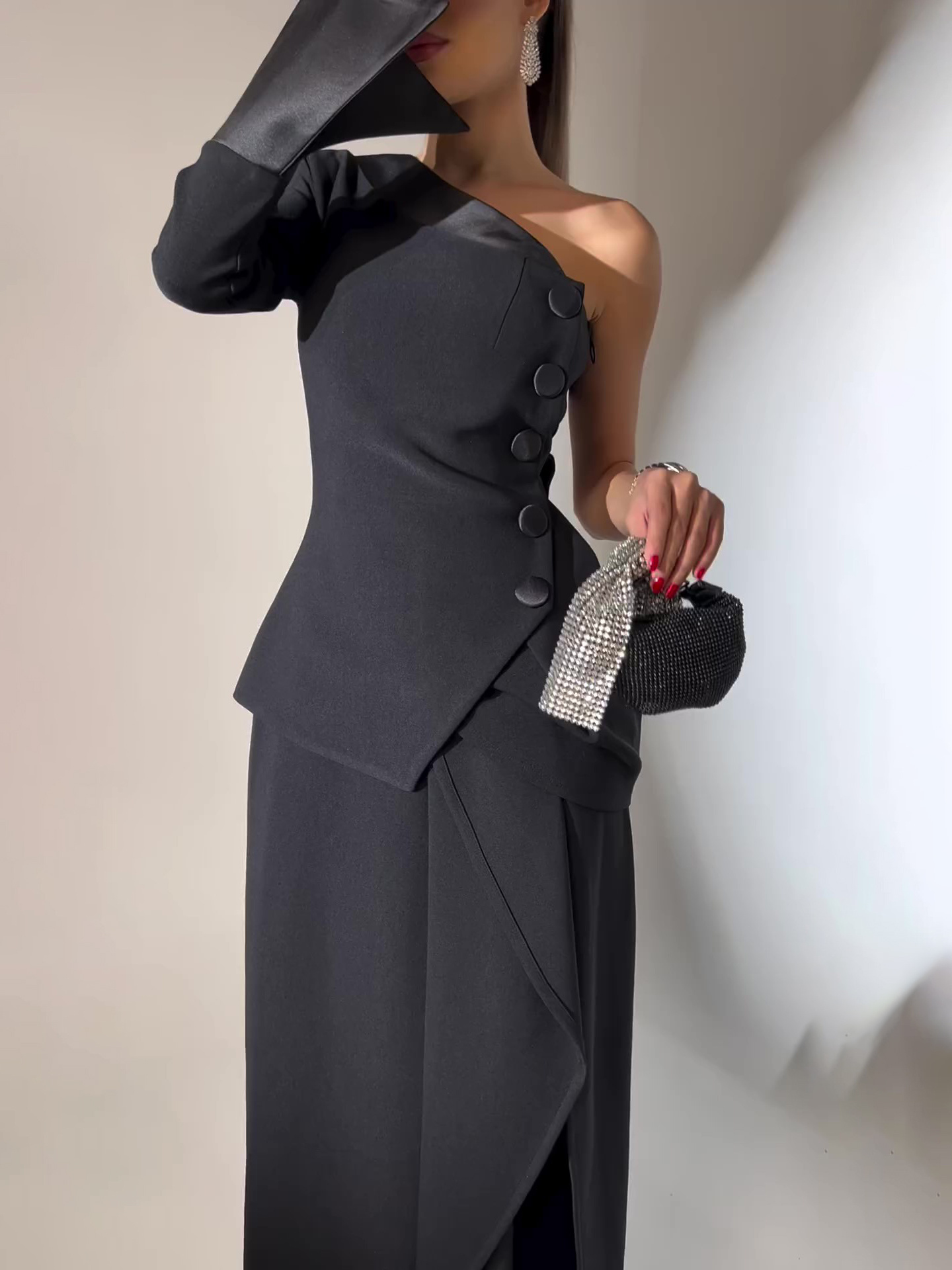 One-piece Single-breasted Top & Irregular Skirt Set - Image 2