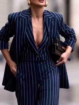 Elegant Striped Blazer & High Waist Pants Set - Image 10